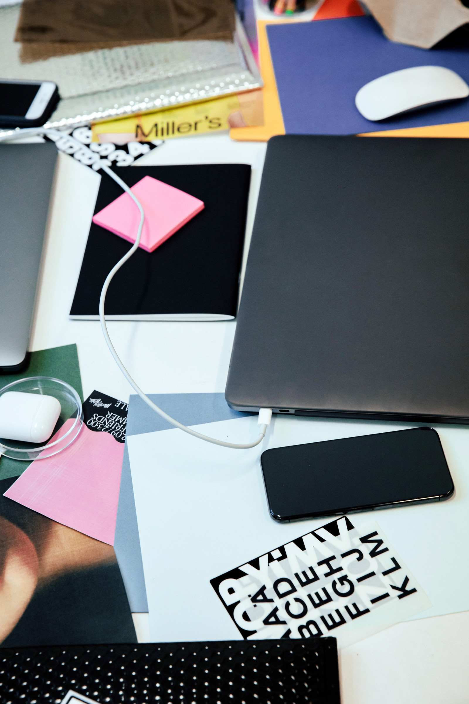 messy marketing desk