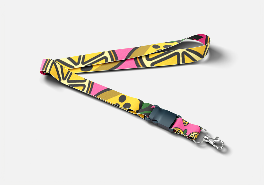 Lanyard printed with big yellow lemon slices on pink